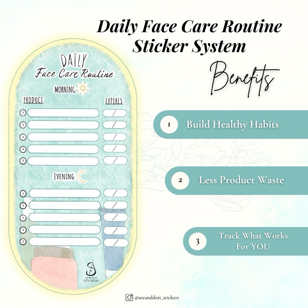 Daily Skincare Routine Sticker System, Routine Guide/Tracker - Picture 2 of 4